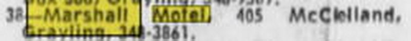 Hospitality House Motel (Marshall Motel) - Dec 1972 Mention